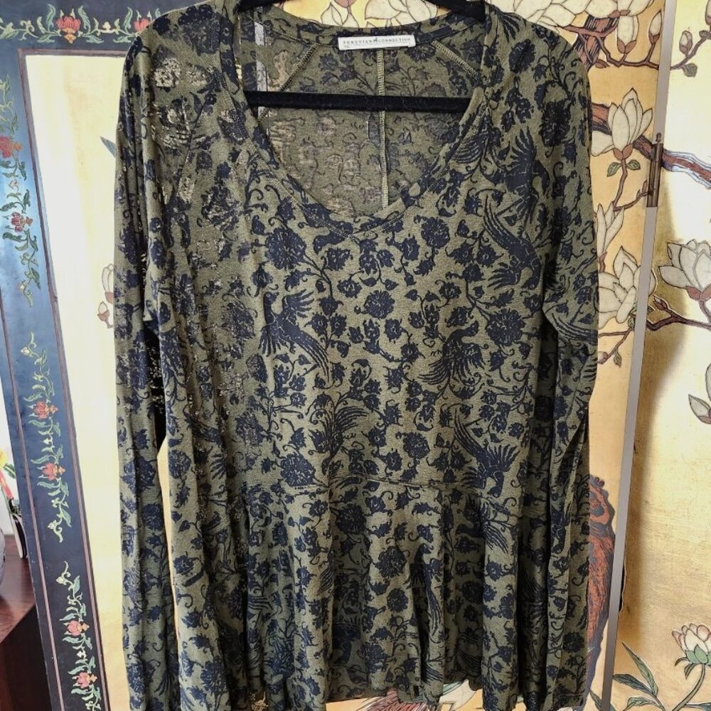 PERUVIAN CONNECTION OLIVE PHOENIX BURNOUT TOP